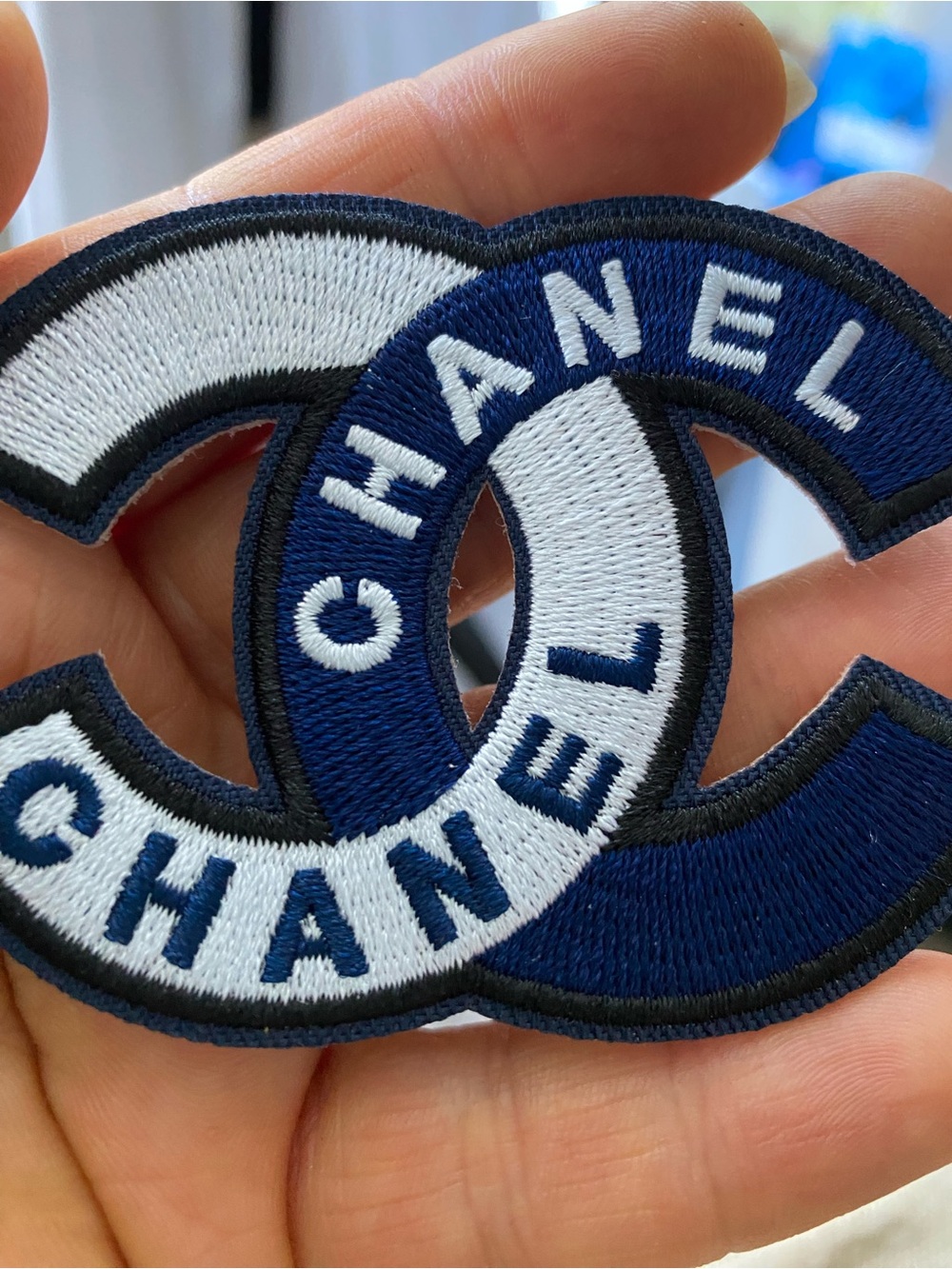 Fashion Chanel Navy & White Interlocking CC Embroidered Patch